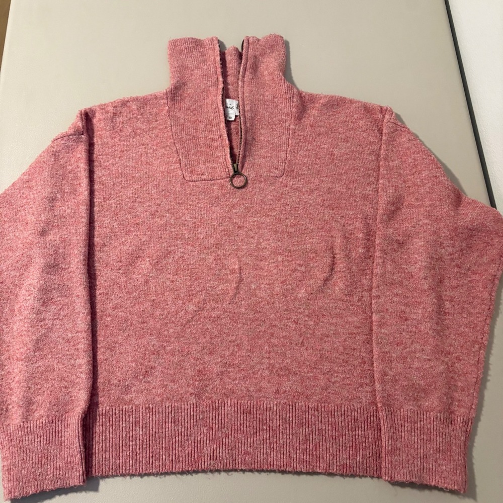 Organic Rage Women's Pink Marled Knit Quarter Zip‎ Sweater Pullover XL Comfy